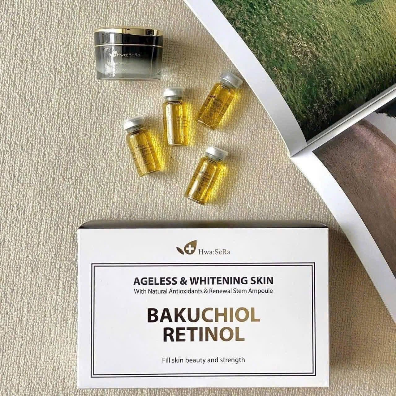 Set Bakuchiol Tế bào gốc trắng da Hwasera Set: 1 kem + 4 lọ tinh chất